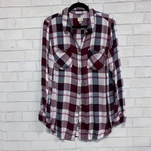 Plaid Button Down Women's Shirt - XXL